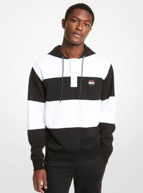 Panske Mikiny S Kapucňou Michael Kors Striped Cotton Blend Rugby Čierne - Oblecenie Michael Kors Obchod | GVNJP-1039
